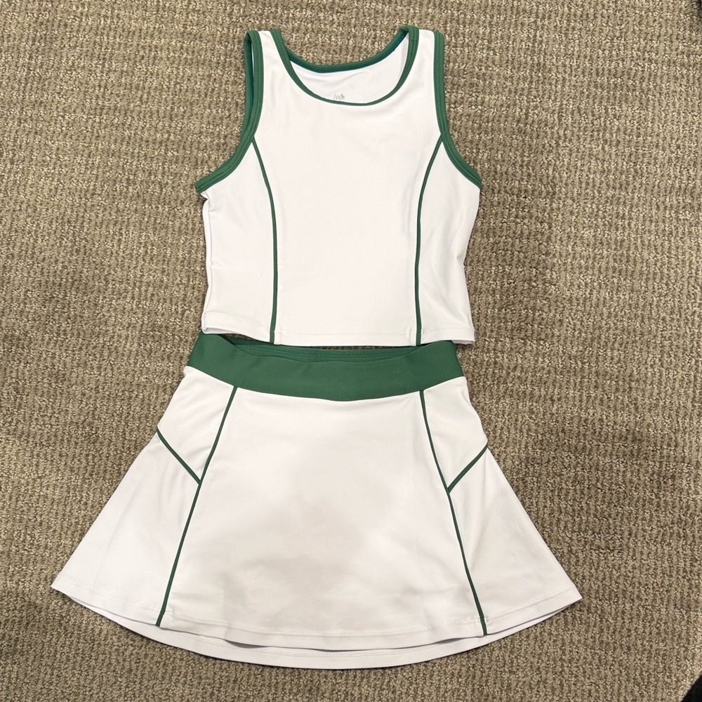 Girls Kids Green and White Tennis and Golf Skirt Set